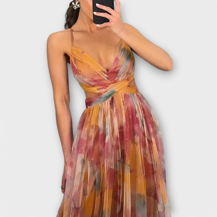 Annai Mesh Maxi Dress - Elegant and Figure-Flattering
